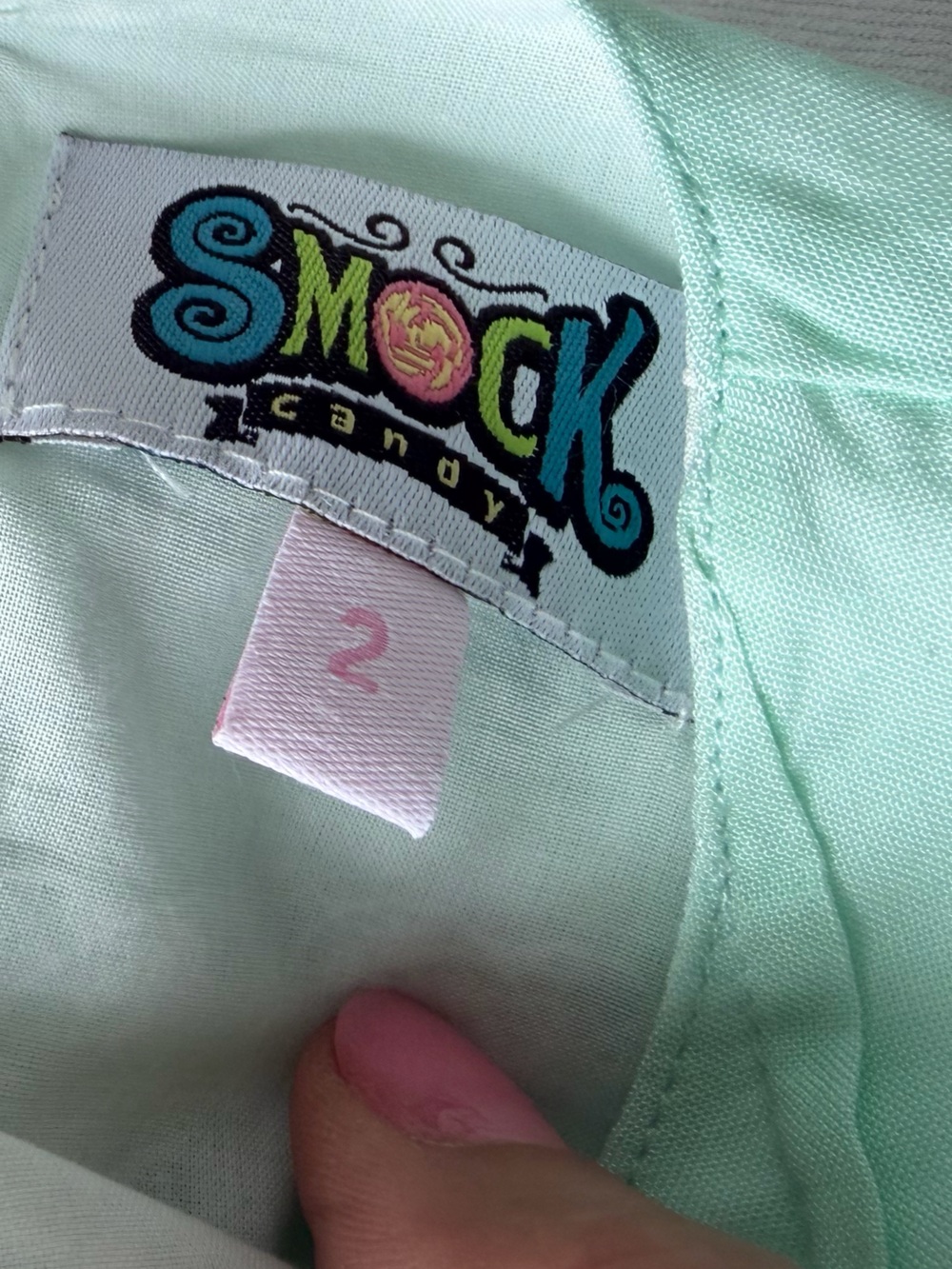 Vintage Smock Candy Mint Green Girls Dress with Lace Trim - Picture 2 of 2